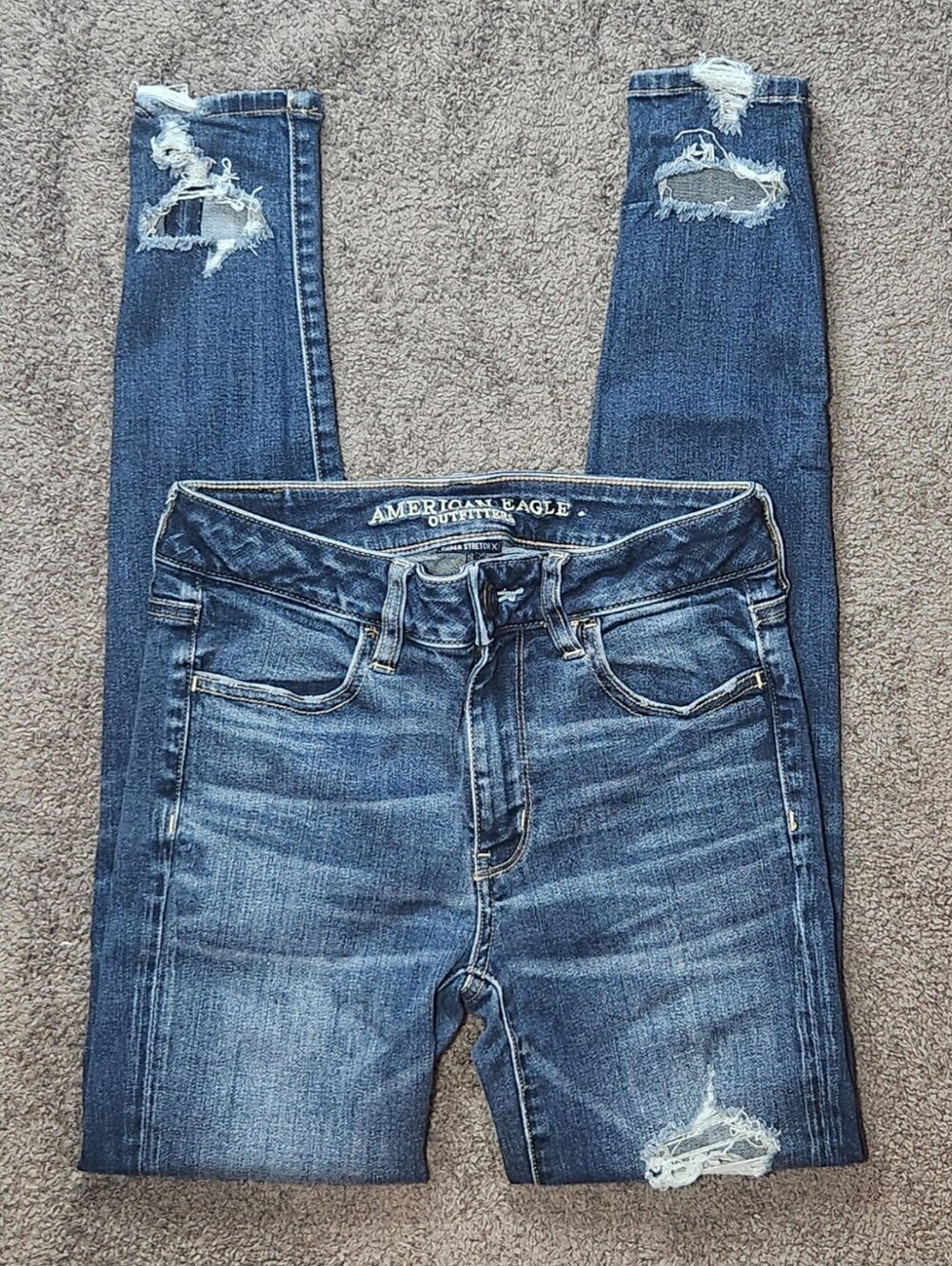 Dark Wash Destroy American Eagle Outfitters Mid Rise Jeggings